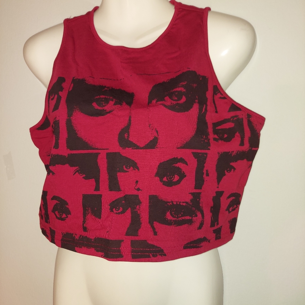 Red Tank Crop Top with Eyes-New